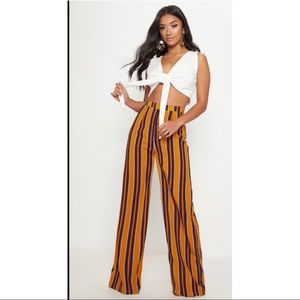 Petite Mustard Striped Wide Leg Pants